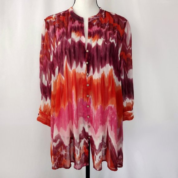 Cynthia Steele Striped Tie Dye Semi Sheer Tunic - Picture 1 of 13